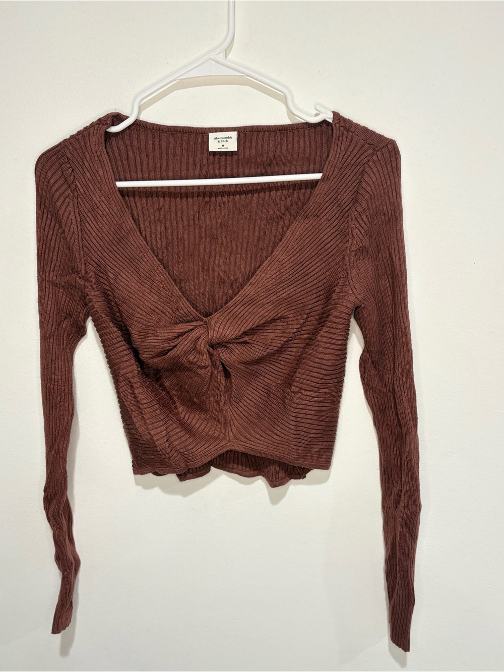 Abercrombie & Fitch Ribbed Twist Front Long Sleeve Top - Brown - Picture 3 of 6